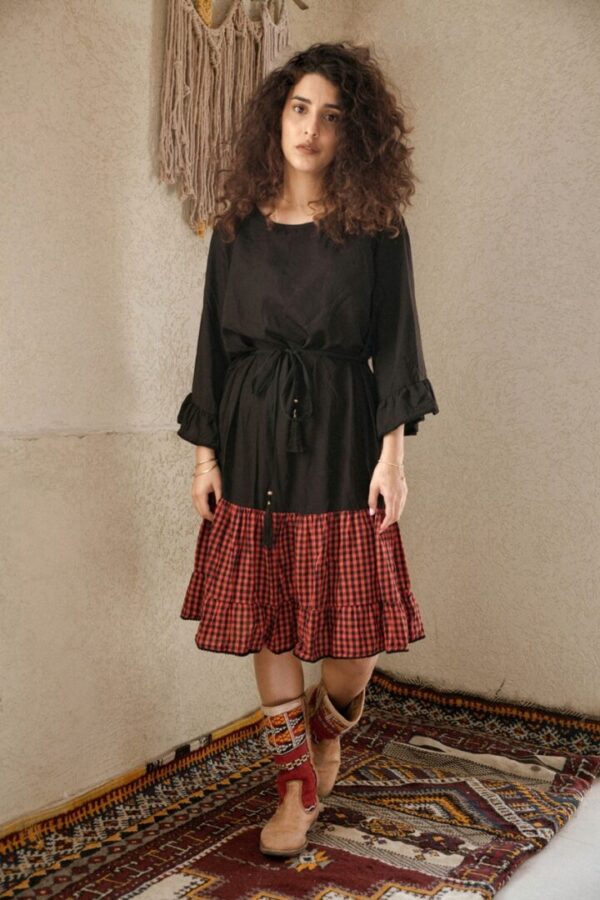 RED plaid frill dress