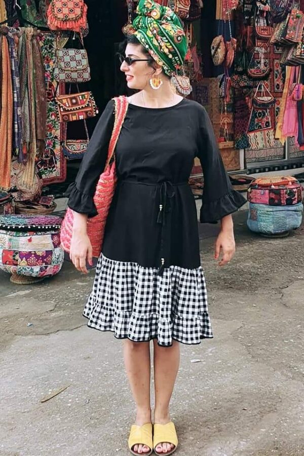 B&W plaid frill dress