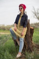 ⁦Geometric mustard oversized tunic⁩ – תמונה ⁦2⁩
