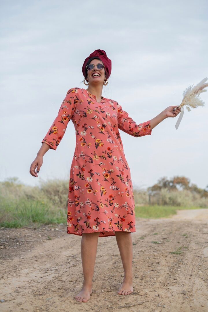 Antique pink flower Maya dress – תמונה 1