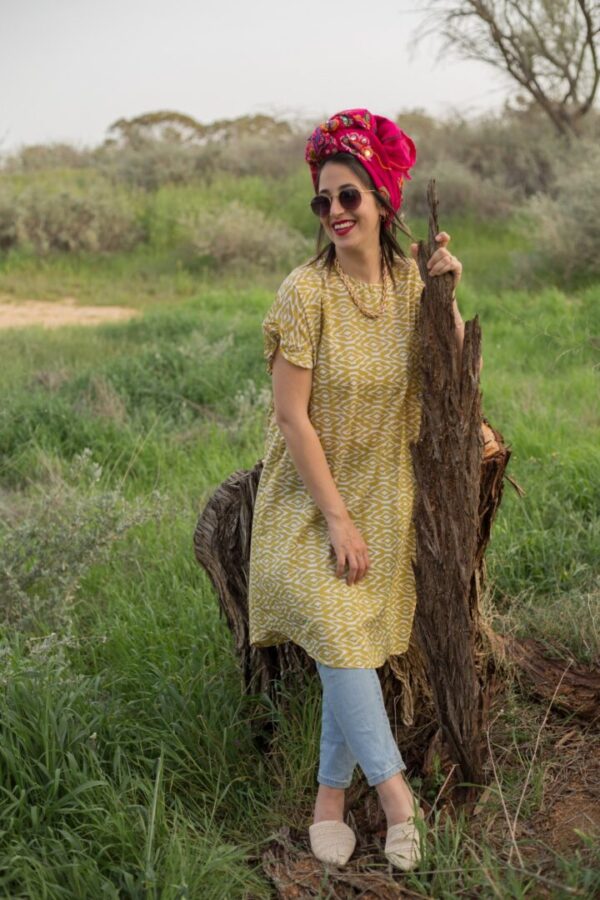 Geometric mustard oversized tunic