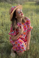 ⁦Tunic Oversize Flowers Orange Pink⁩ – תמונה ⁦2⁩