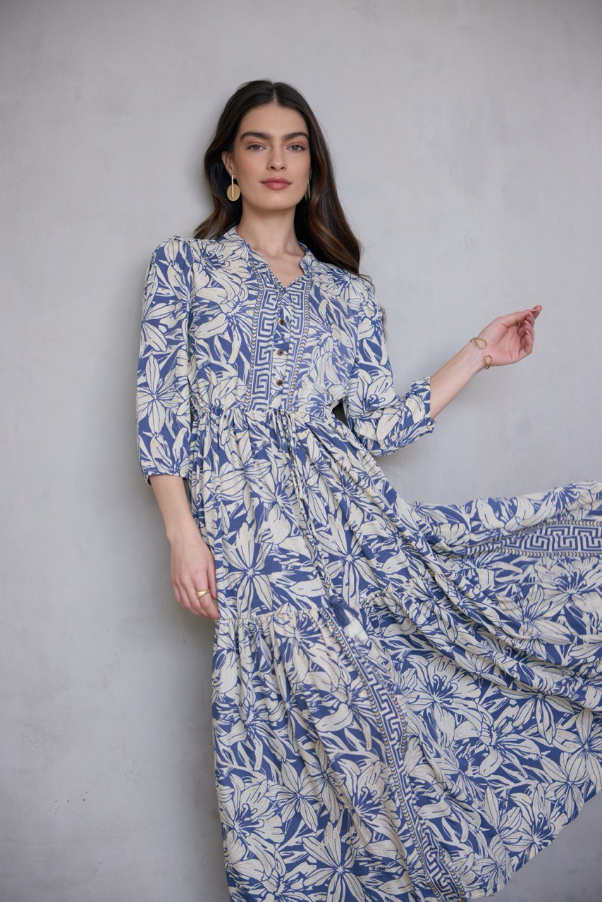 הלל פרחים מוזהב שמלת הלל פרחים Blue מוזהב – תמונה 1