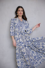 ⁦שמלת הלל פרחים Blue מוזהב⁩ – תמונה ⁦5⁩